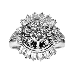 Magnifique bague en platine, diamants baguettes et ronds