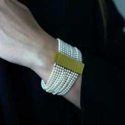 Manchette Or jaune et perles - De Saedeleer