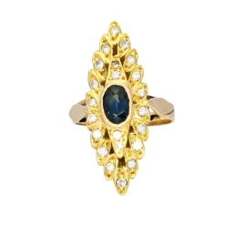 Marquise en or jaune diamants et saphir