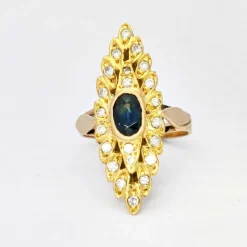 Marquise en or jaune diamants et saphir