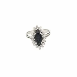 Marquise or blanc diamants saphir