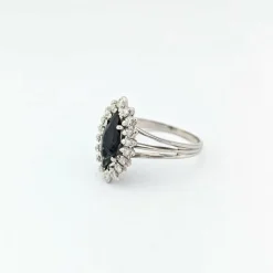 Marquise or blanc diamants saphir