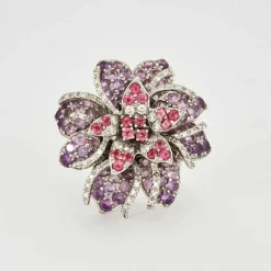 MATY - Bague fleur améthystes, saphirs roses et diamants