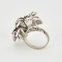 MATY - Bague fleur améthystes, saphirs roses et diamants