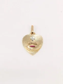 Médaille amour Augis coeur strié Plus qu'hier moins que demain or jaune rubis