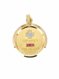 Médaille amour AUGIS ronde Plus qu'hier moins que demain or jaune rubis diamants
