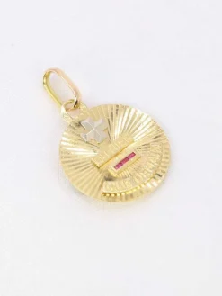 Médaille amour Augis ronde rayons Plus qu'hier moins que demain or jaune rubis