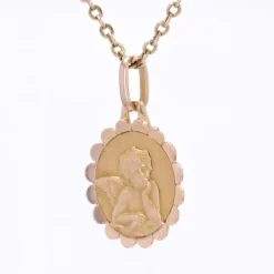 Médaille ancienne angelot or rose