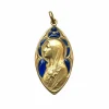 Médaille ancienne en or, Vierge Marie, et émail plique-à-jour