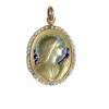 Médaille ancienne en or, Vierge Marie, émail et perles