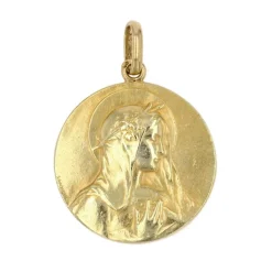 Médaille ancienne or jaune Vierge auréolée et fleur de lys