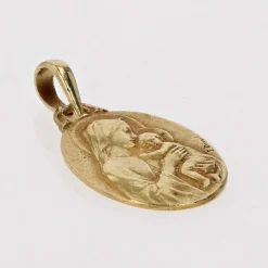 Médaille ancienne or jaune Vierge à l'enfant signée Dropsy