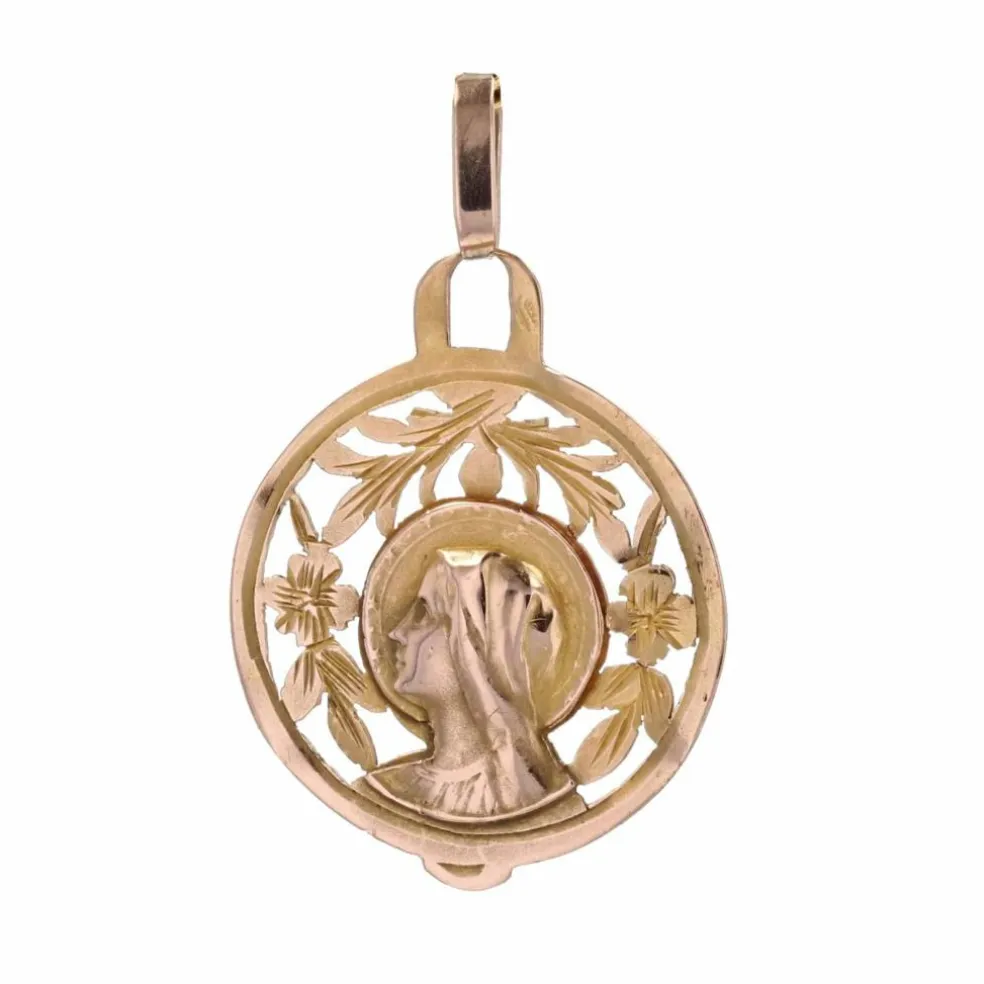 Médaille ancienne or rose ajourée