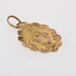 Médaille ancienne or rose polylobée ciselée Vierge miraculeuse