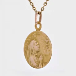 Médaille ancienne Vierge en prière et calice