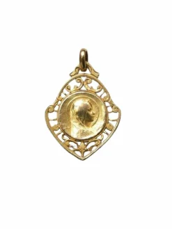 Médaille ancienne Vierge Marie en or, Art Nouveau