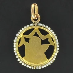 Médaille ange en or et perles fines