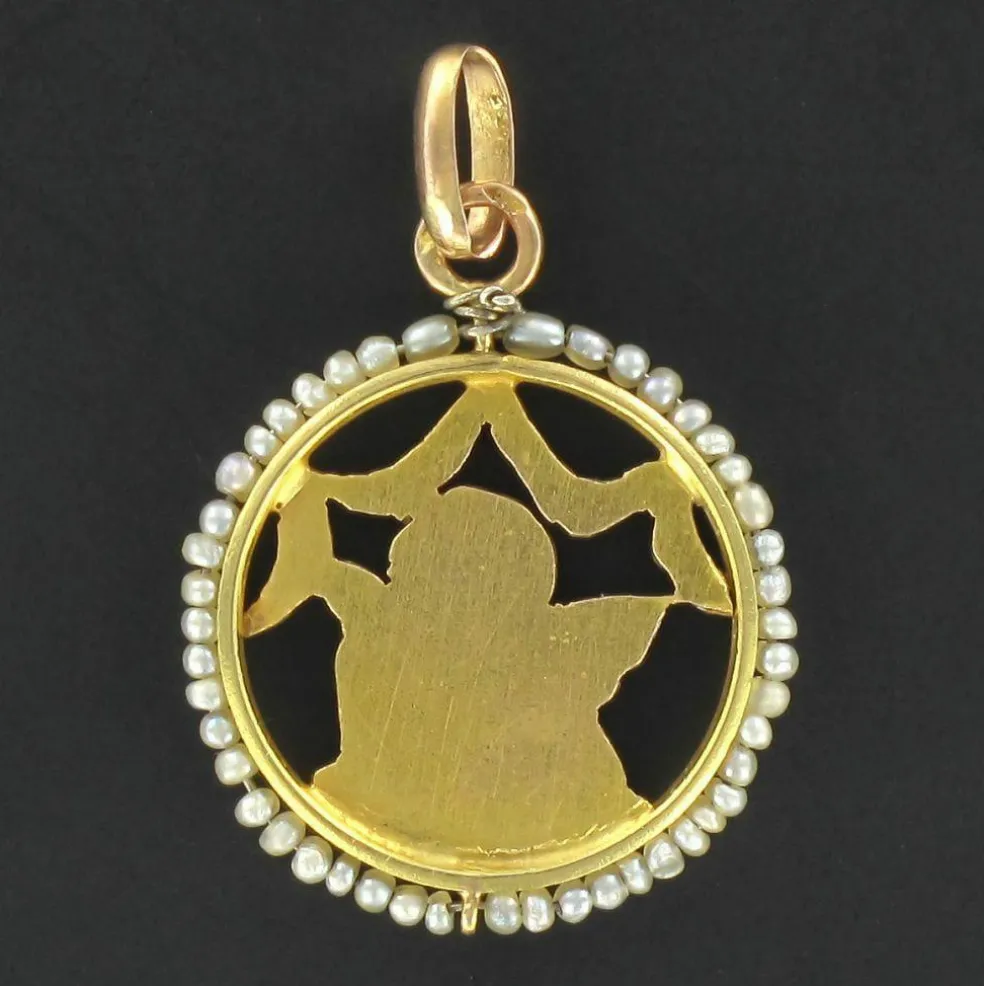 Médaille ange en or et perles fines