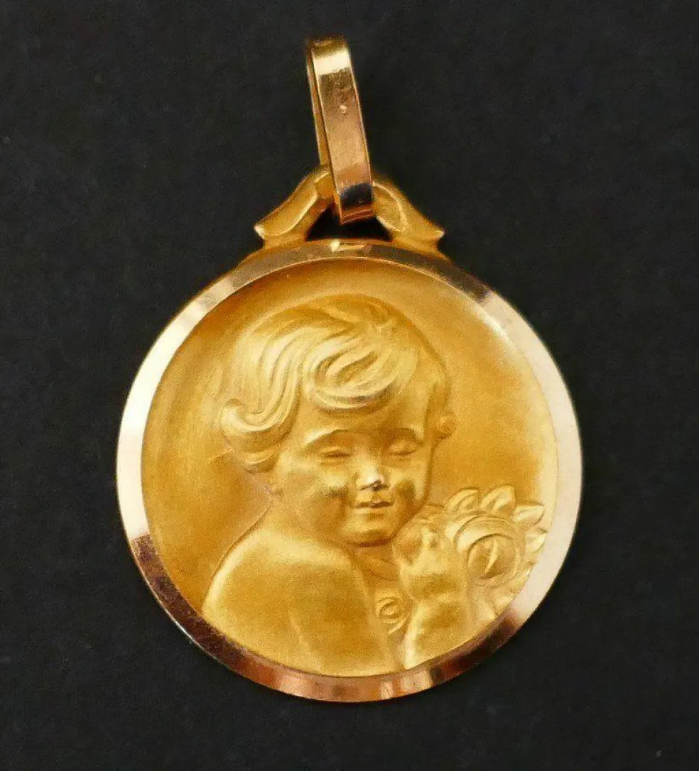 Médaille Ange et bouquet de roses Art Déco