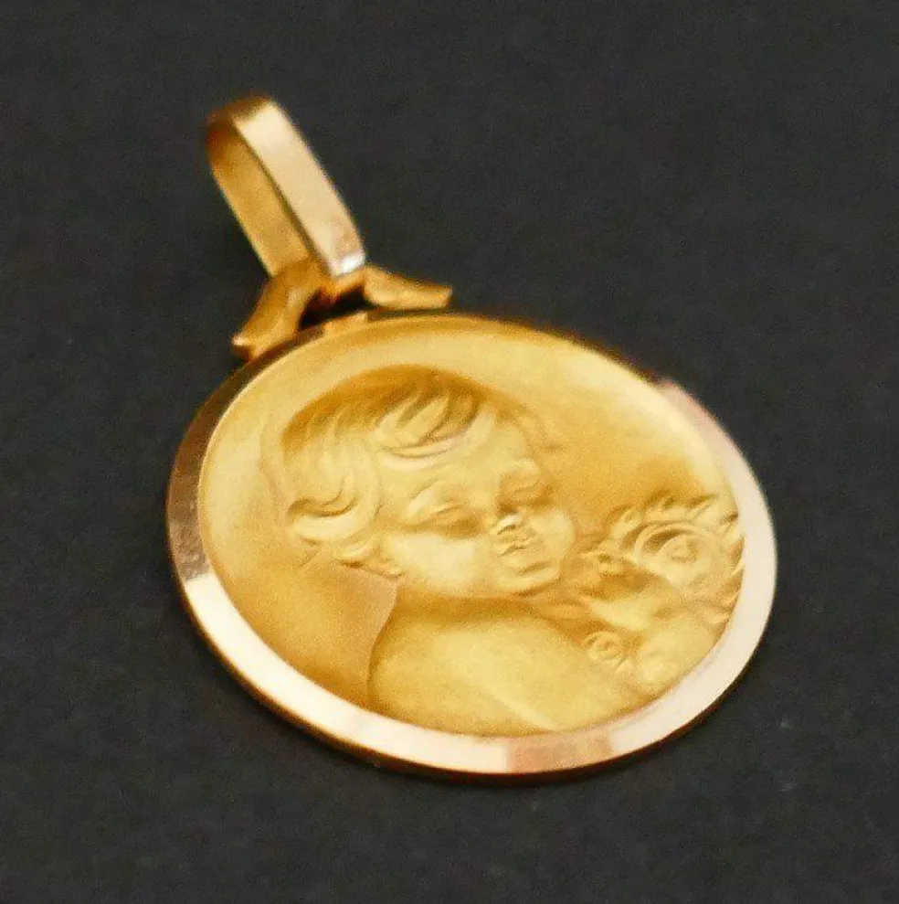 Médaille Ange et bouquet de roses Art Déco