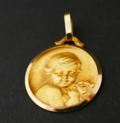 Médaille Ange et bouquet de roses Art Déco