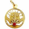 Médaille antique or jaune mois de naissance Juillet et pierre rouge (circa 1900)