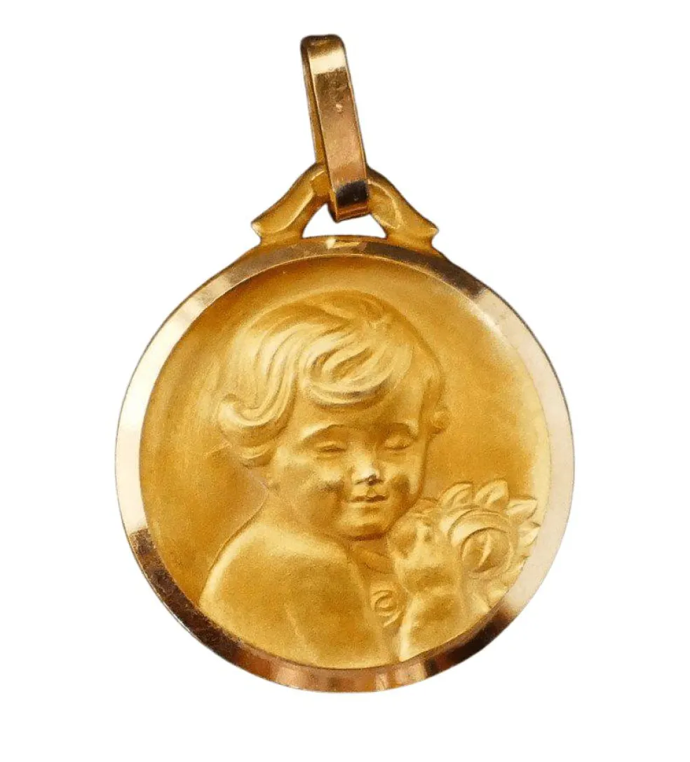 Médaille Art Déco, Ange et bouquet de roses