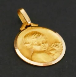 Médaille Art Déco, Ange et bouquet de roses