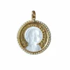 Médaille Art Déco Vierge sur nacre, or et perles fines