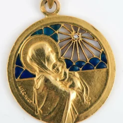Médaille Art Nouveau Liegault diamant et émail plique à jour