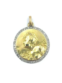 Médaille Art Nouveau or jaune et diamants
