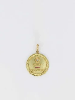 Médaille Augis ronde couronne de laurier Plus qu’hier moins que demain or jaune diamant rubis