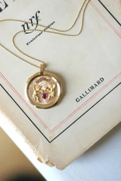 Médaille d'amour vintage en or jaune, 