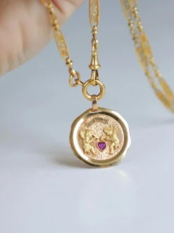 Médaille d'amour vintage en or jaune, 