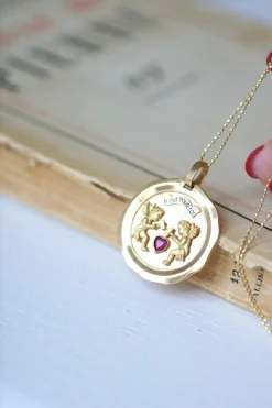 Médaille d'amour vintage en or jaune, 