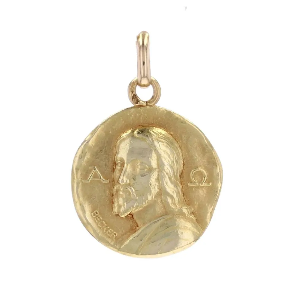 Médaille de baptême or jaune Christ Catacombes signée Becker