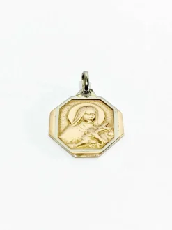 Médaille de la vierge en or rose et blanc