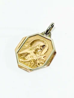 Médaille de la vierge en or rose et blanc