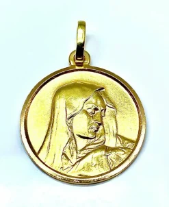 Médaille en or jaune 18 carats : profil de la Vierge