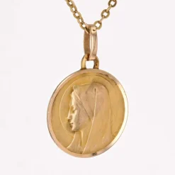Médaille en or rose Vierge Marie auréolée signée Dropsy
