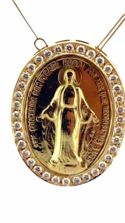 Médaille miraculeuse en or et diamants sur chaîne coulissante