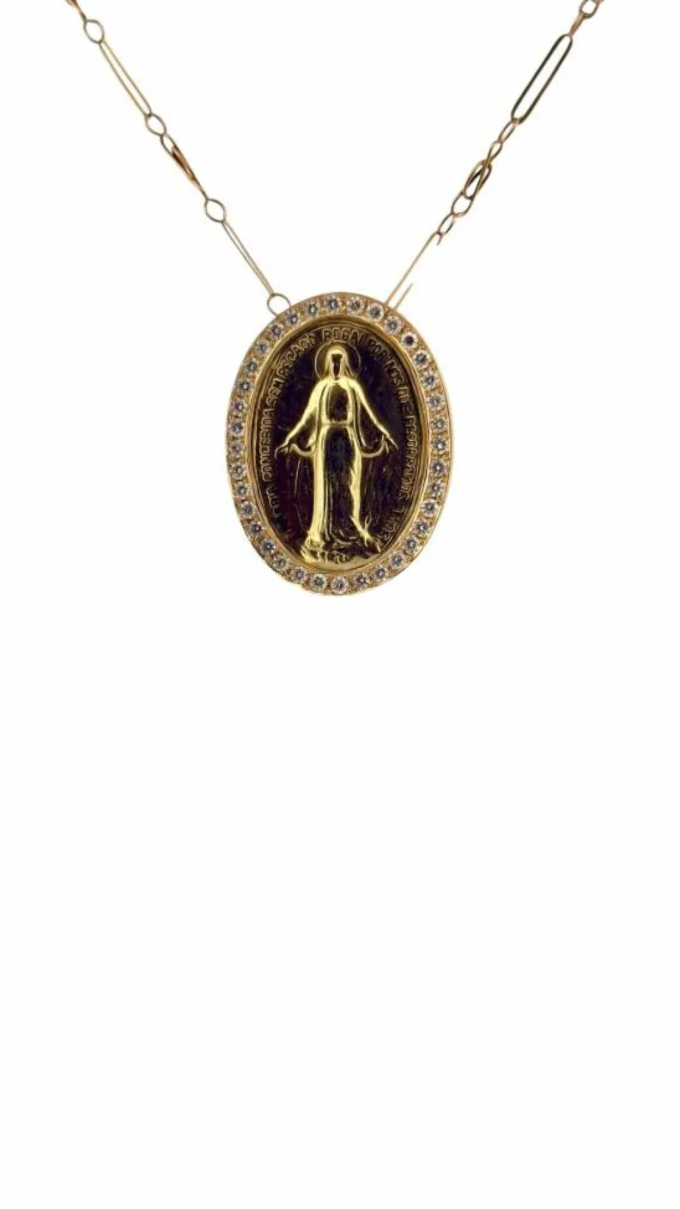 Médaille miraculeuse en or et diamants sur chaîne coulissante