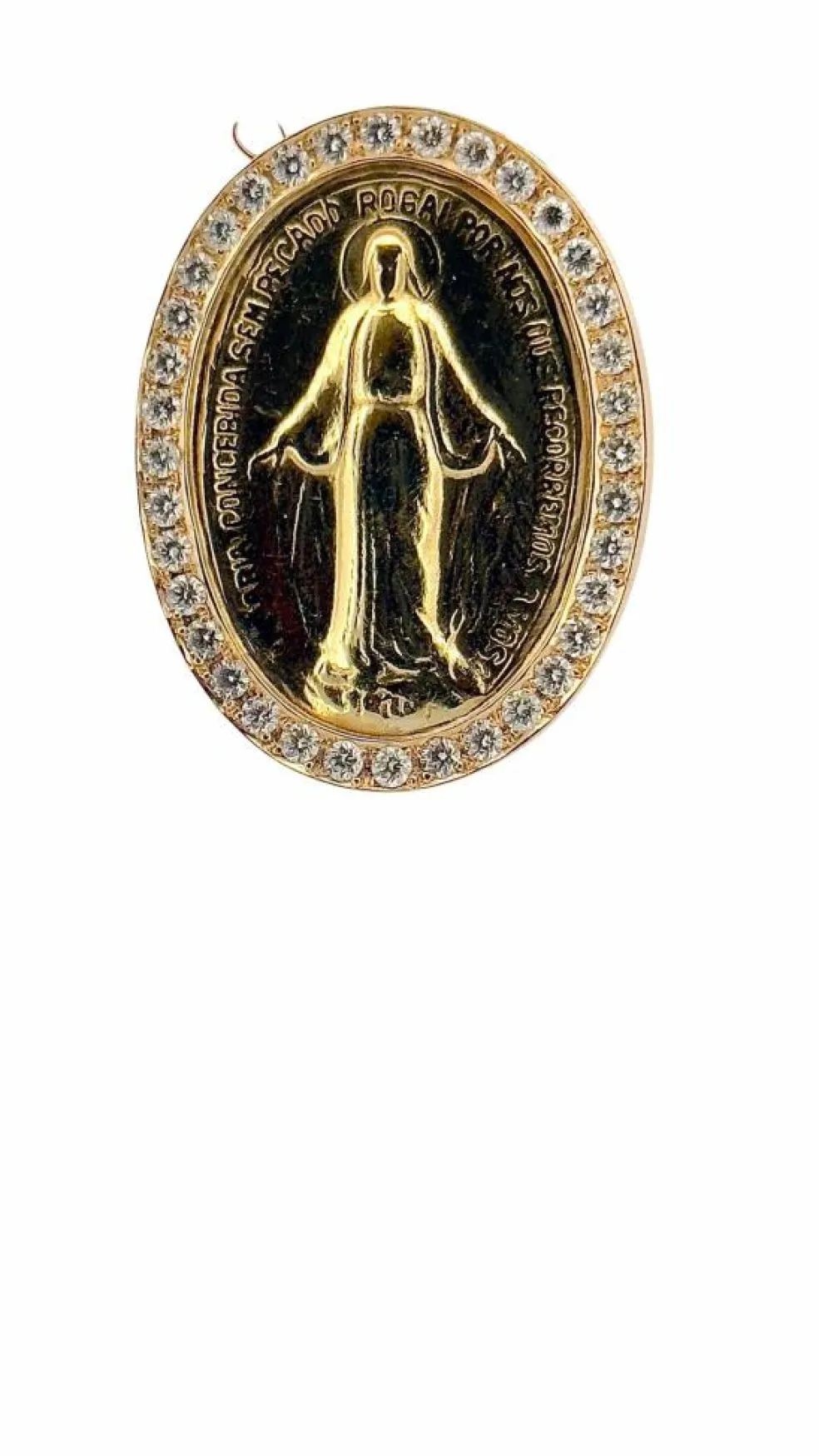 Médaille miraculeuse en or et diamants sur chaîne coulissante