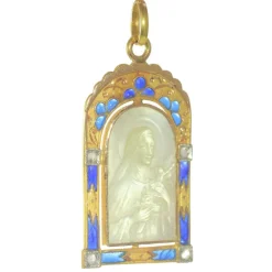Médaille Nacre diamants émail plique-a-jour