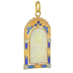Médaille Nacre diamants émail plique-a-jour