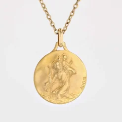 Médaille or jaune Saint Christophe signée Augis