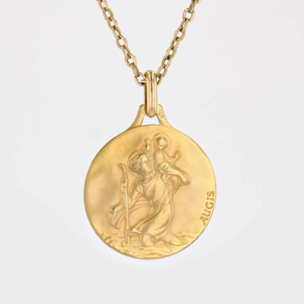 Médaille or jaune Saint Christophe signée Augis