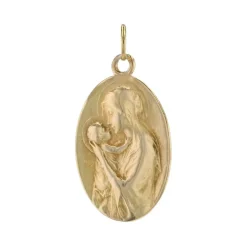 Médaille or jaune Vierge à l'enfant signée Dropsy