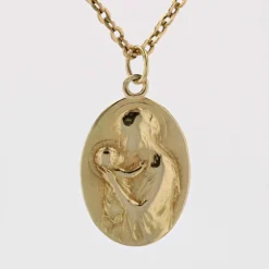 Médaille or jaune Vierge à l'enfant signée Dropsy