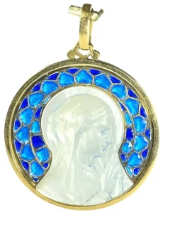 Médaille or, nacre et émail